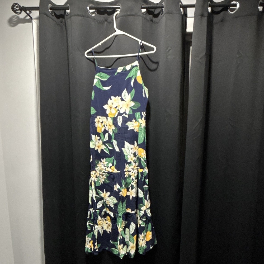 Old Navy Women's M Blue Floral Print Sleeveless Jumpsuit One-Piece Adjustable